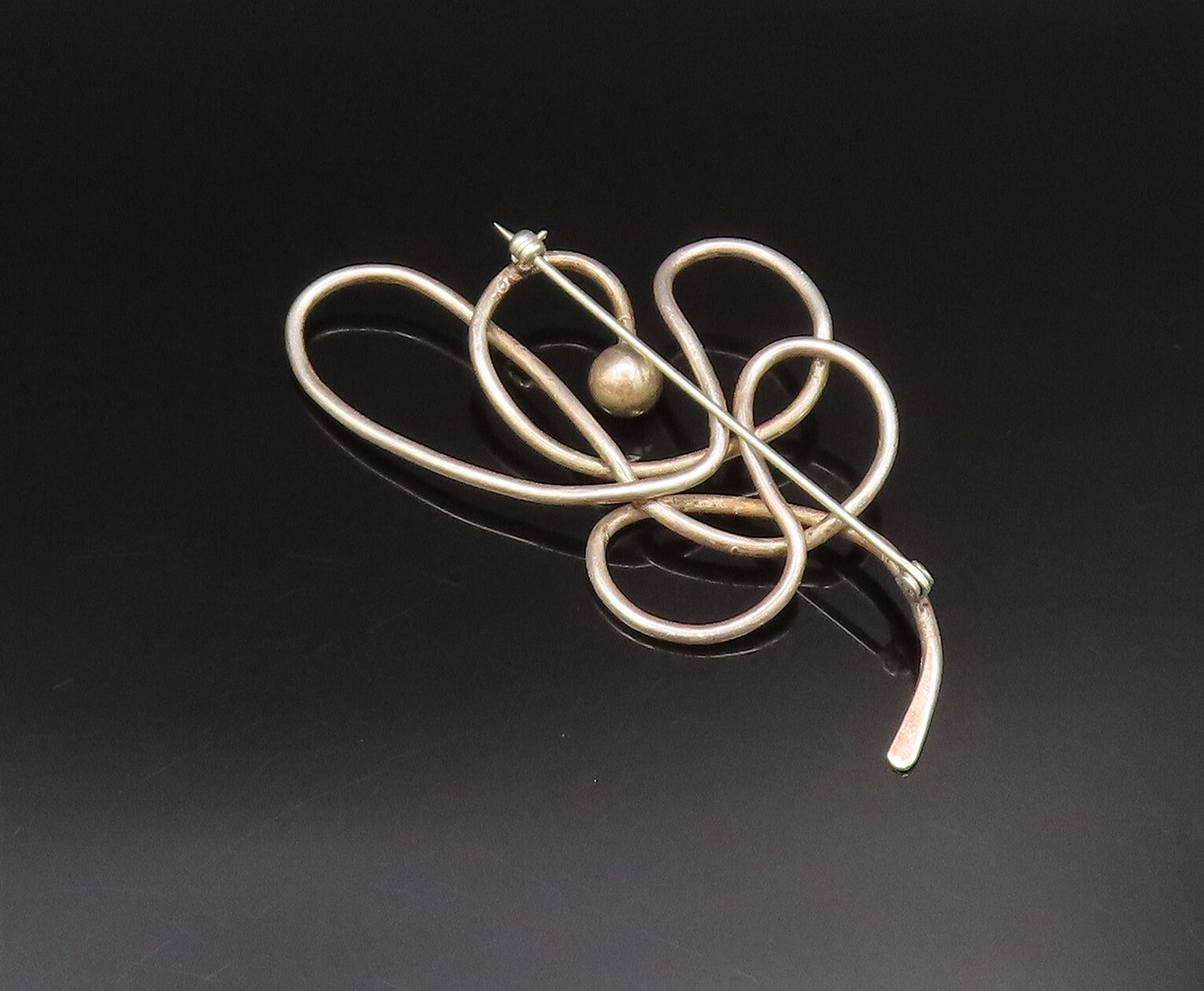 925 Sterling Silver  Vintage Bead Ball Knot Twist Outline Brooch Pin  BP9769