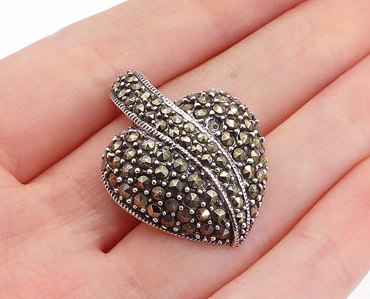 925 Sterling Silver  Vintage Marcasite Decorated Love Heart Pendant  PT2677