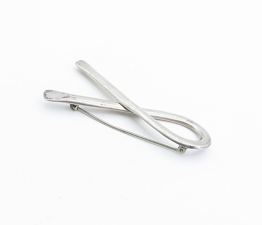 MEXICO 925 Sterling Silver  Vintage Minimalist Ribbon Motif Brooch Pin  BP2647