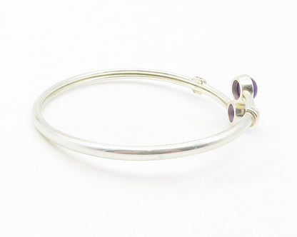 925 Sterling Silver  Cabochon Cut Amethyst Bypass Bangle Bracelet  BT4763
