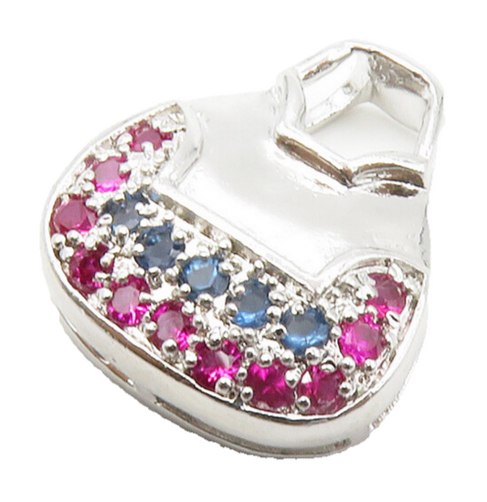 925 Sterling Silver  Vintage Pink & Blue Topaz Hand Bag Motif Pendant  PT11054