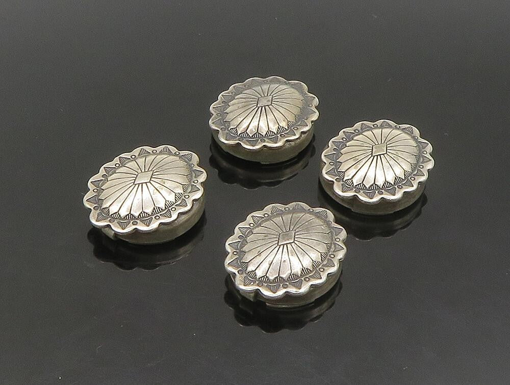 NAVAJO 925 Silver  Vintage Four Piece Set Floral Motif Button Covers  TR3249