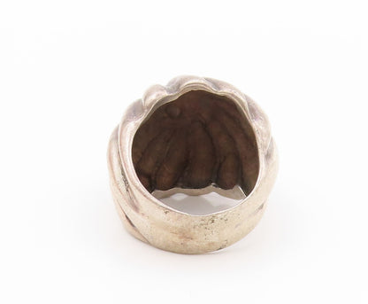 925 Sterling Silver Vintage Ring Solid Dark Tone Etched Dome  SZ 6  RG31955
