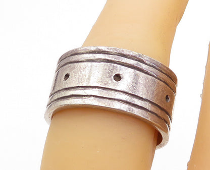 MEXICO 925 Sterling Silver  Vintage Dark Tone Dotted Band Ring Sz 7  RG5302