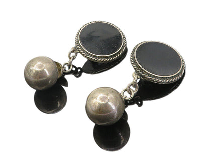 MEXICO 925 Sterling Silver  Vintage Black Onyx Twist Drop Earrings  EG4035