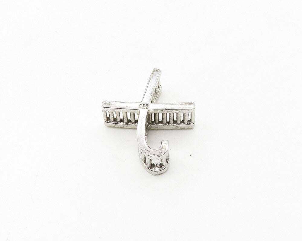 925 Sterling Silver  Shiny White Topaz Letter X Initial Drop Pendant  PT14518