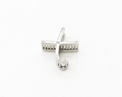 925 Sterling Silver  Shiny White Topaz Letter X Initial Drop Pendant  PT14518