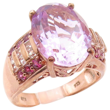 925 Sterling Silver Vintage Ring Gold Plated Multi Gemstone Band Sz 11.5 RG36529