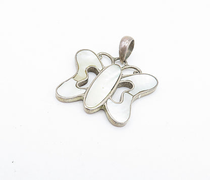 925 Sterling Silver  Vintage Mother Of Pearl Butterfly Motif Pendant  PT5767