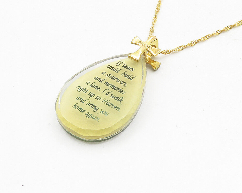 925 Sterling Silver  Vintage Garden Scene Heaven Quote Chain Necklace  NE1999
