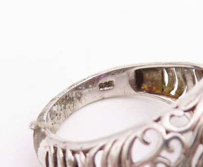 925 Sterling Silver Vintage Ring Amethyst Open Scrollwork Band  Sz 7.5  RG34788