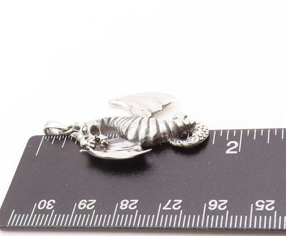 925 Sterling Silver Vintage Pendant Dark Tone Chinese Wyvern Dragon  PT24221