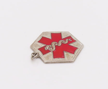 925 Sterling Silver  Vintage Mini Medical Alert Blood Allergy Pendant  PT22150