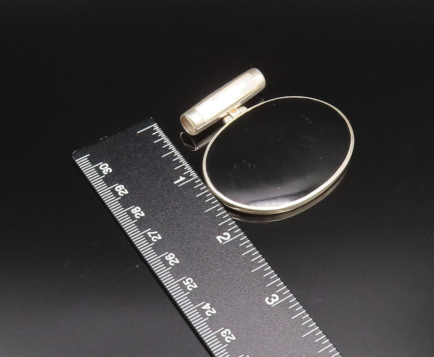 925 Sterling Silver  Vintage Oval Black Onyx With Bar Bail Pendant  PT21918