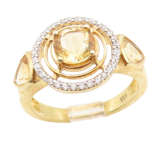 925 Sterling Silver Vintage Ring Gold Plated Citrine & Sapphire  Sz 7  RG34696