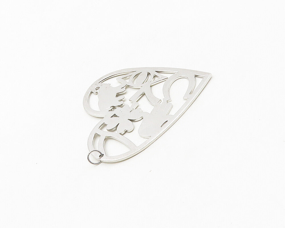 925 Sterling Silver  Vintage Shiny Good Luck Cutout Heart Pendant  PT14407