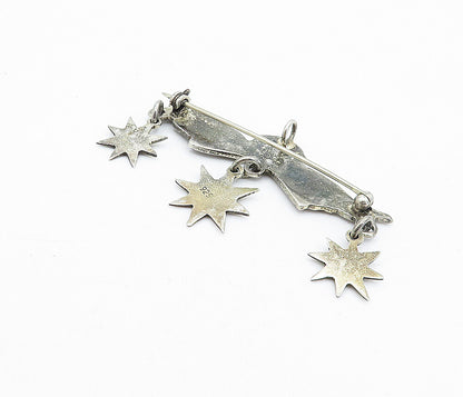 925 Sterling Silver  Vintage Etched Angel Dangling Stars Brooch Pin  BP1619