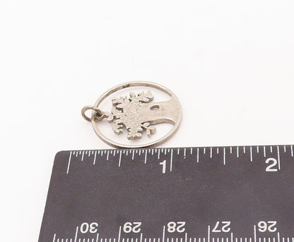 925 Sterling Silver Vintage Pendant Round Framed Solid Cutout Coin Tree  PT23157