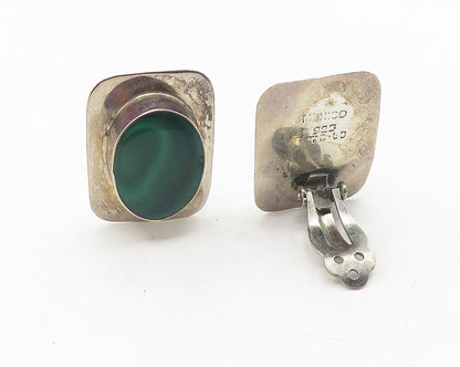 MEXICO 925 Sterling Silver  Vintage Malachite Non Pierce Drop Earrings  EG6113