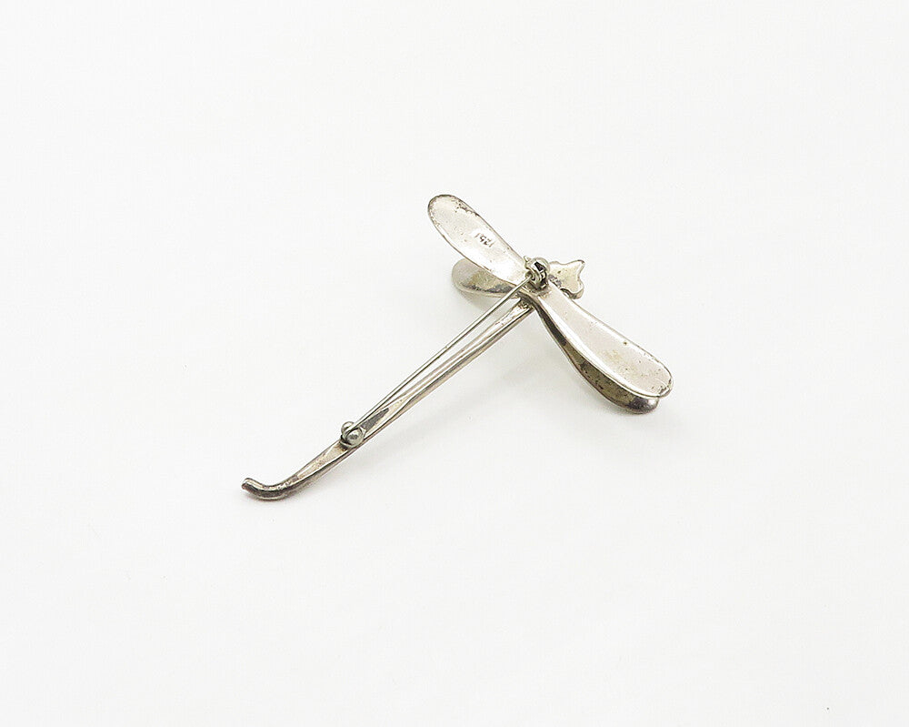 925 Sterling Silver  Vintage Shiny Smooth Dragonfly Motif Brooch Pin  BP7000