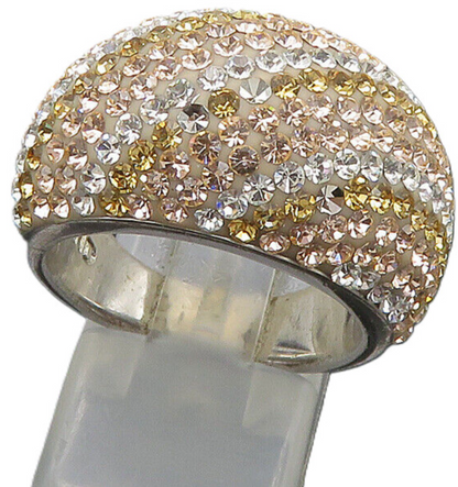 JACMEL 925 Silver  Vintage Shiny Crystal Striped Dome Band Ring Sz 8  RG21954