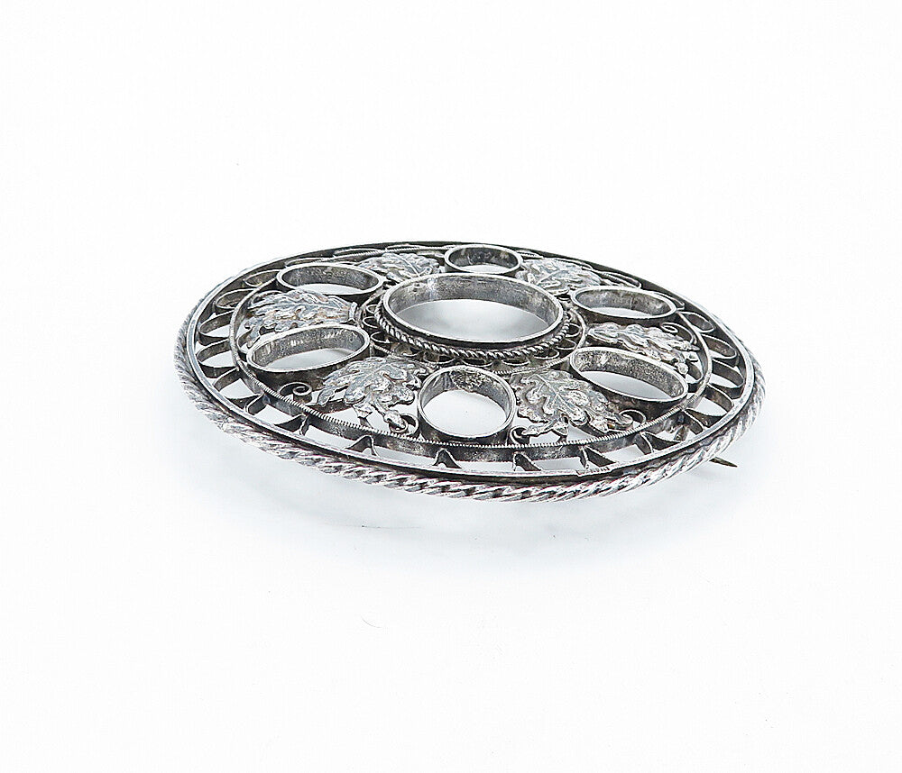 925 Sterling Silver  Vintage Dark Tone Round Open Twist Brooch Pin  BP1279
