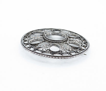 925 Sterling Silver  Vintage Dark Tone Round Open Twist Brooch Pin  BP1279