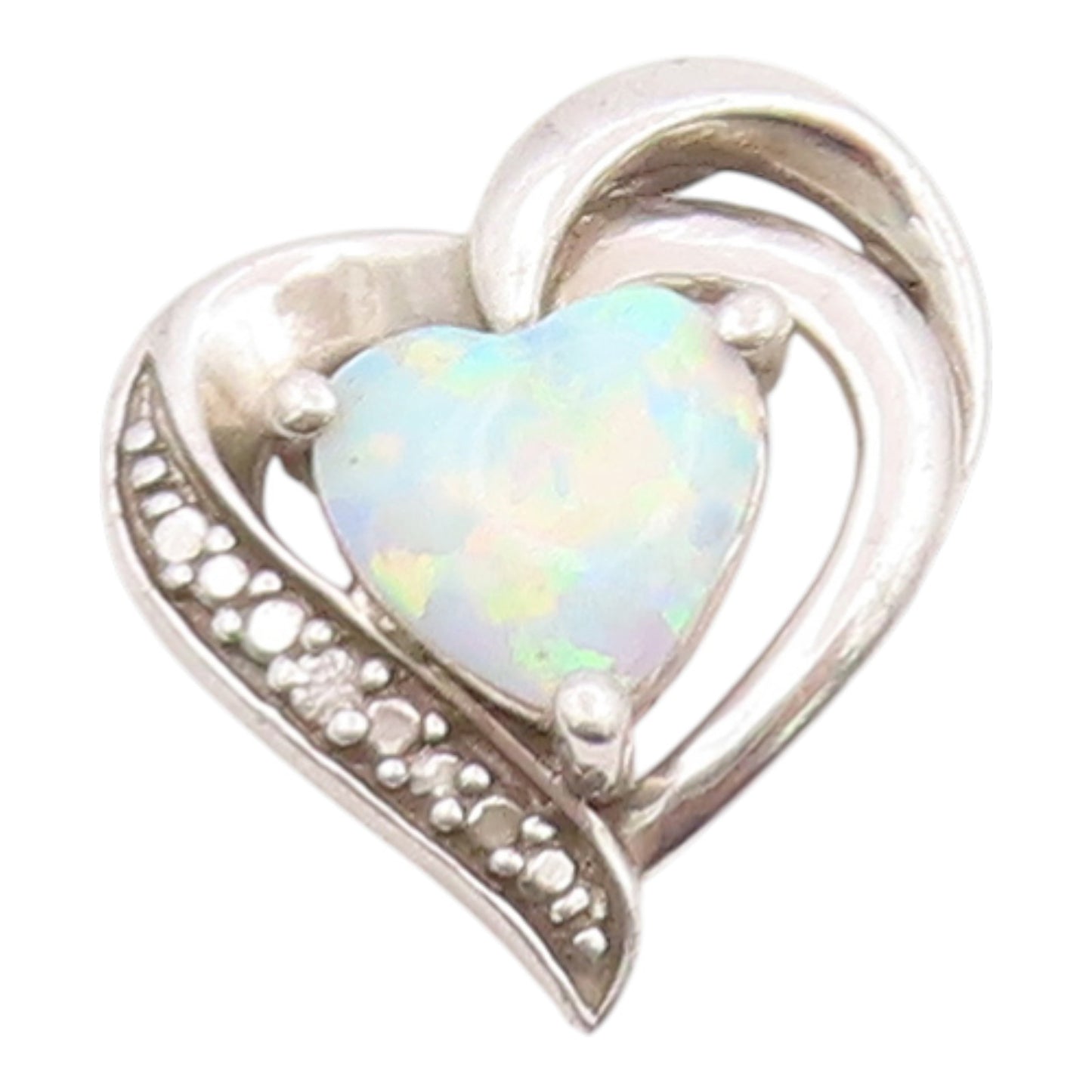 925 Sterling Silver Vintage Pendant Real Diamonds & Fire Opal Love Heart PT26100