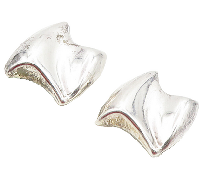 MEXICO 925 Silver  Vintage Shiny Modernist Design Non Pierce Earrings  EG4788