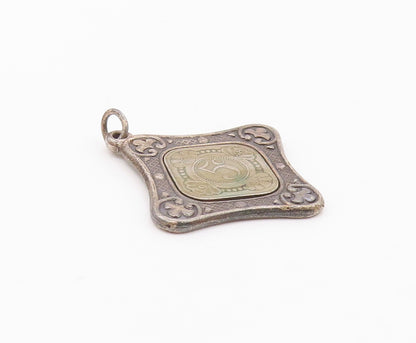 925 Sterling Silver  Vintage Curacao Orange Blossom 5ct Medal Pendant  PT21444