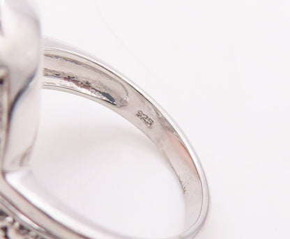 925 Sterling Silver Vintage Ring Spider Web Cutout CZ & Sapphire  Sz 7  RG30609