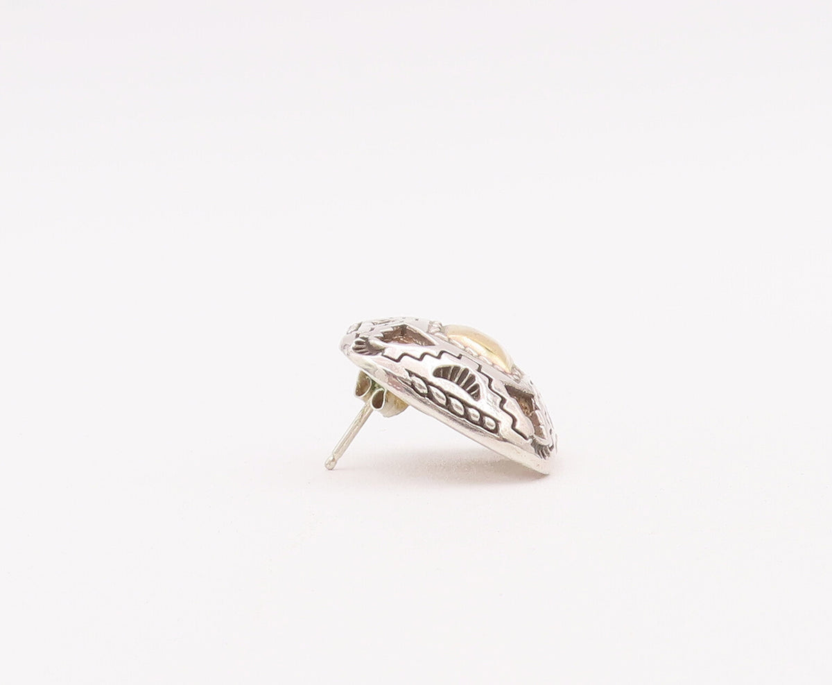 14k Gold 925 Sterling Silver Vintage Earrings CAROL FELLY Square Etched EG12928