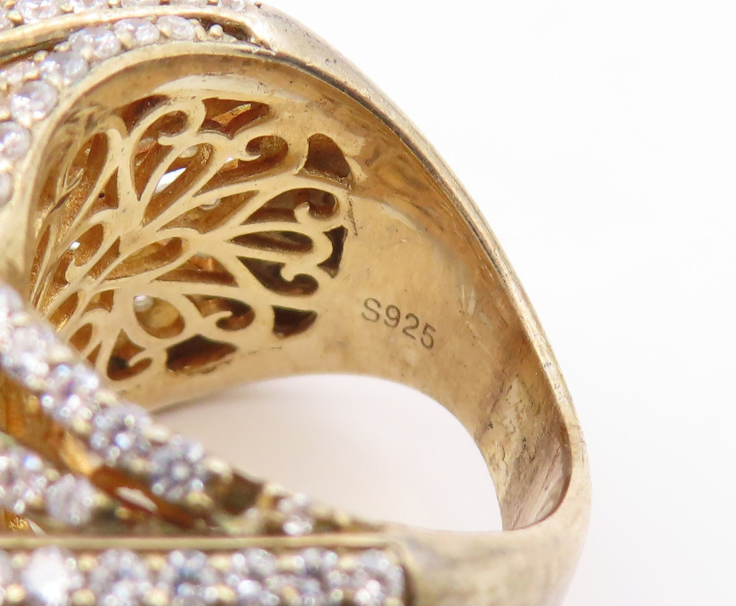 925 Sterling Silver Vintage Ring Gold Plated CZ Crossover Band  Sz 6  RG35112