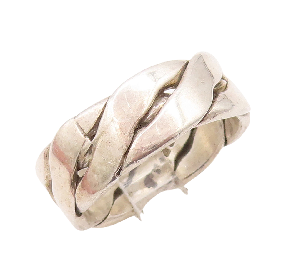 925 Sterling Silver Vintage Ring MEXICO Solid Breaded Twisted Rope Sz 9  RG28845