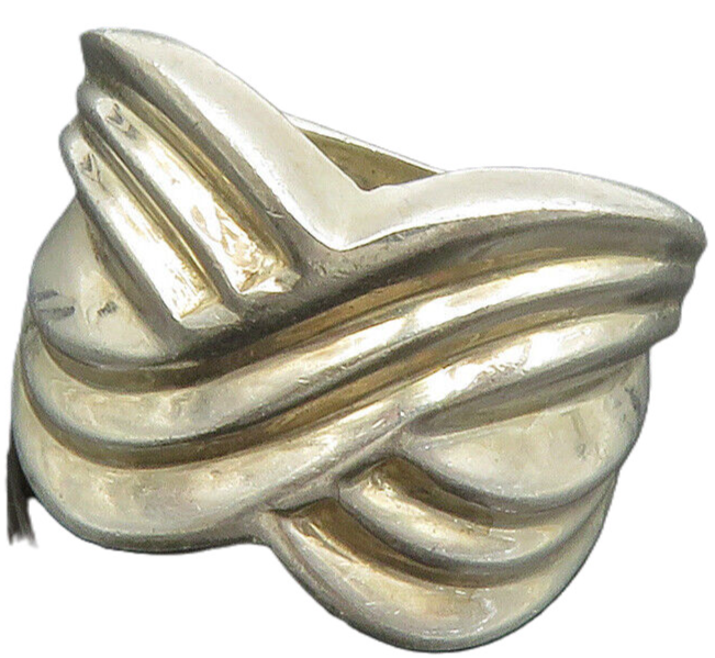 925 Sterling Silver  Vintage Shiny Fluted Crossover Band Ring Sz 8  RG13712