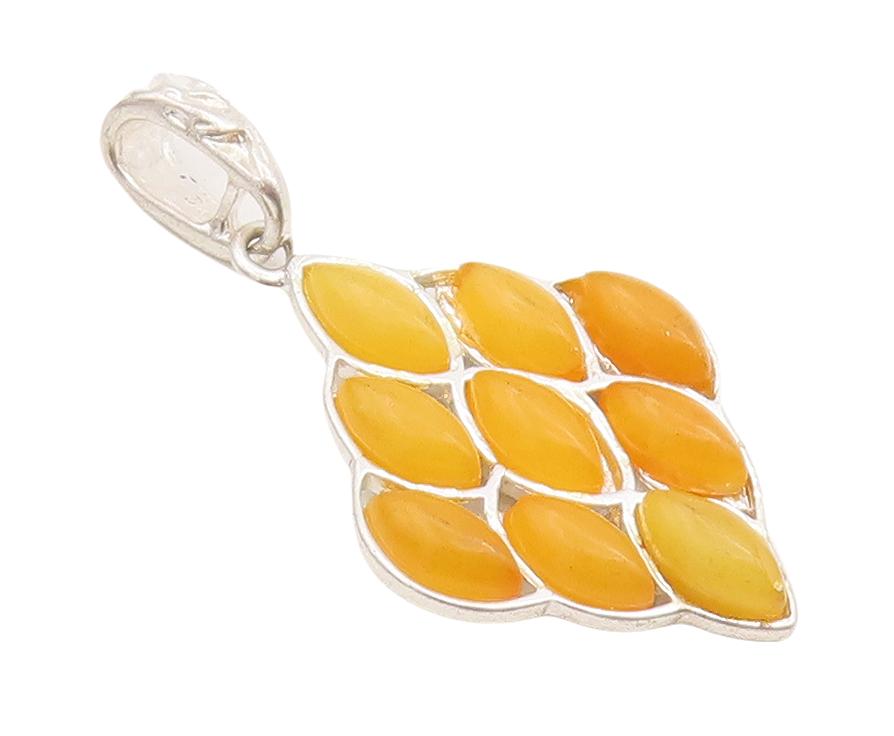 925 Sterling Silver Vintage Pendant Oval Shape Amber Inlay  PT23396