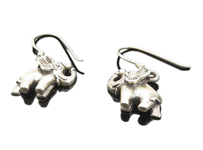 925 Sterling Silver  Vintage Shiny Petite Elephant Dangle Earrings  EG3342