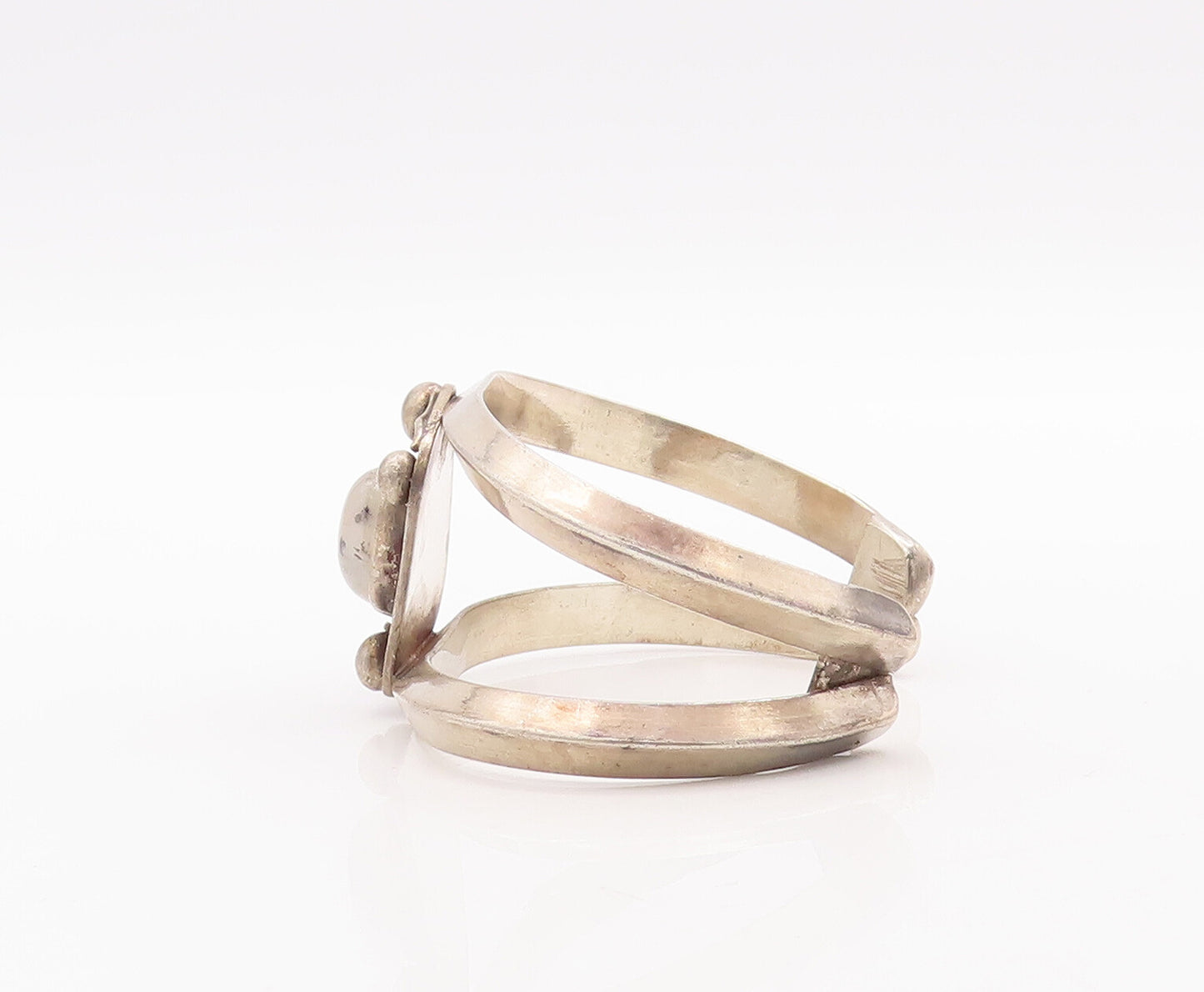 925 Sterling Silver Vintage Bracelet Antique Milky Cabochon Cutout Cuff  BT10524
