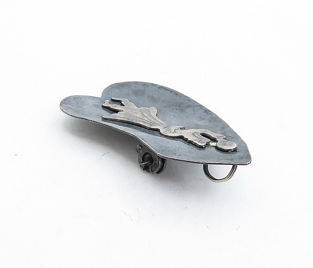 ISRAEL 925 Sterling Silver Vintage Oxidized Dancing Figure Brooch Pin BP1578