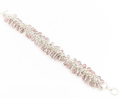 925 Sterling Silver Vintage Bracelet Modernist Rose Quartz Cluster Link  BT11936