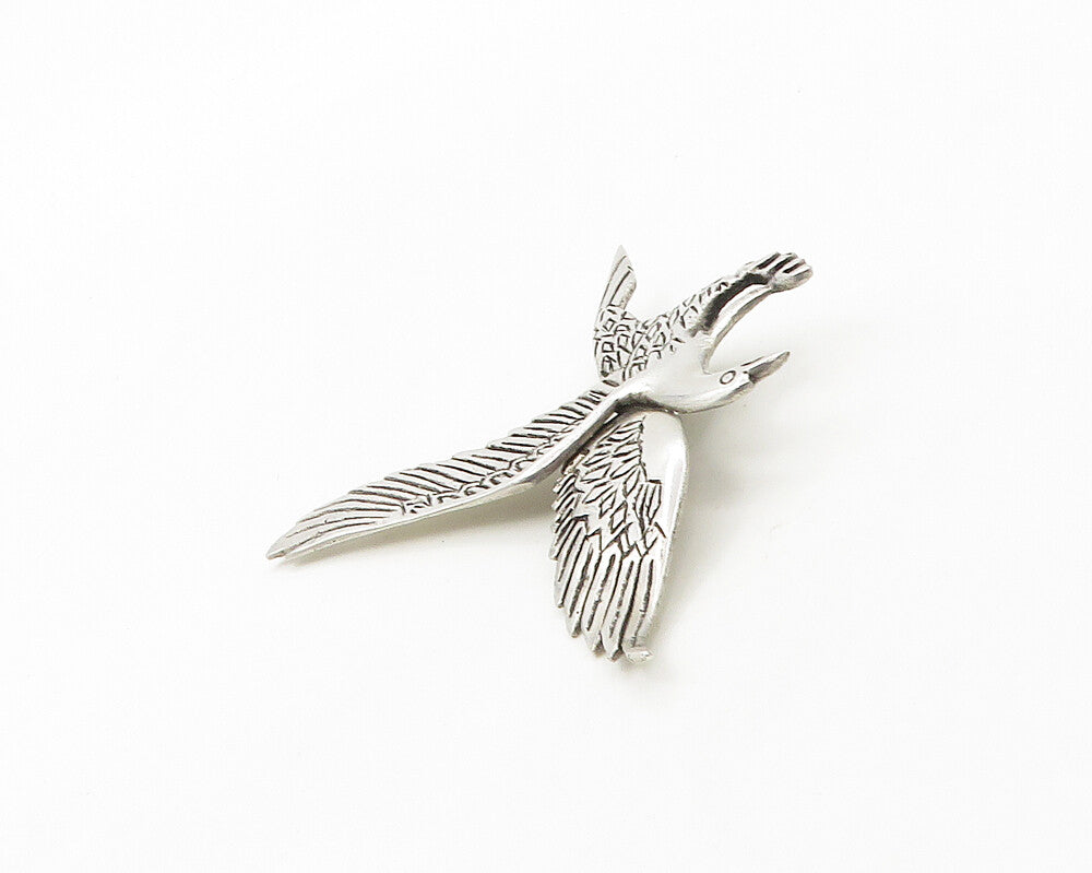 925 Sterling Silver  Vintage Shiny Etched Flying Eagle Motif Brooch Pin BP7474