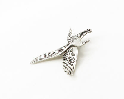 925 Sterling Silver  Vintage Shiny Etched Flying Eagle Motif Brooch Pin BP7474
