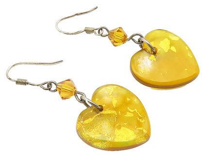 925 Sterling Silver  Vintage Amber Love Heart Motif Dangle Earrings  EG5621