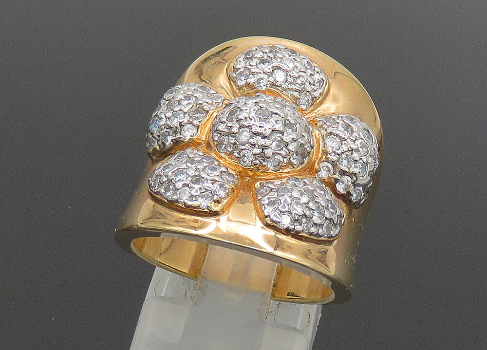 925 Sterling Silver  Shiny Topaz Two Tone Flower Cocktail Ring Sz 8  RG20466