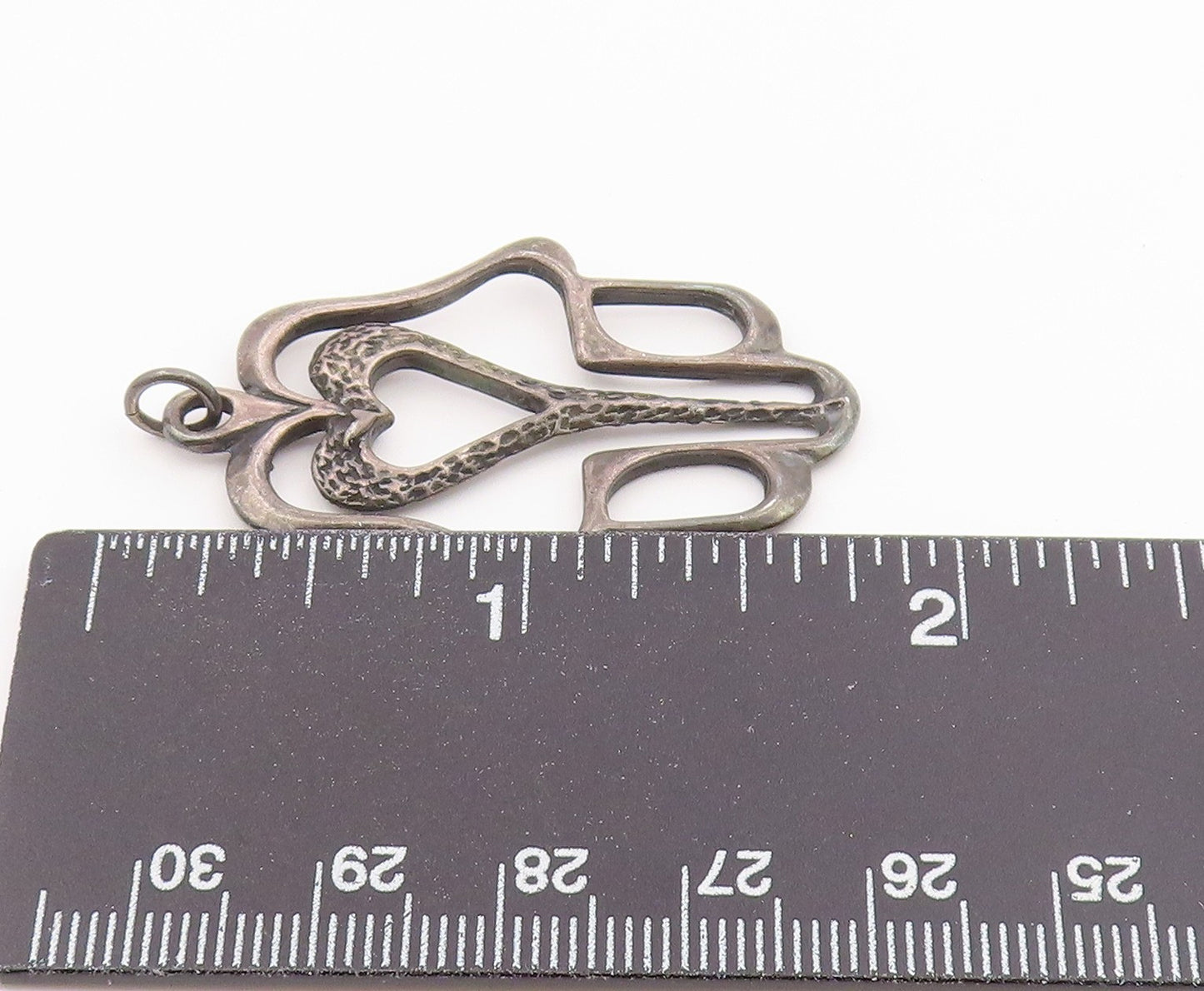 925 Sterling Silver Vintage Pendant Modernist Open Hamsa Heart Charm  PT26382
