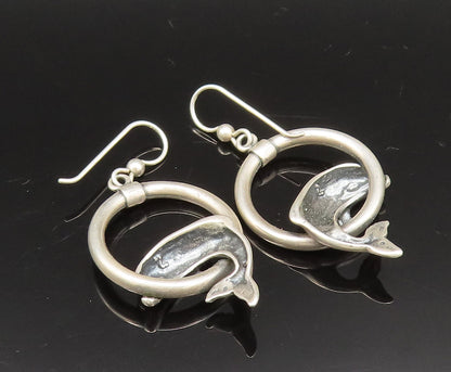 KABANA 925 Silver  Vintage Dolphin Jumping Circle Dangle Earrings  EG11898
