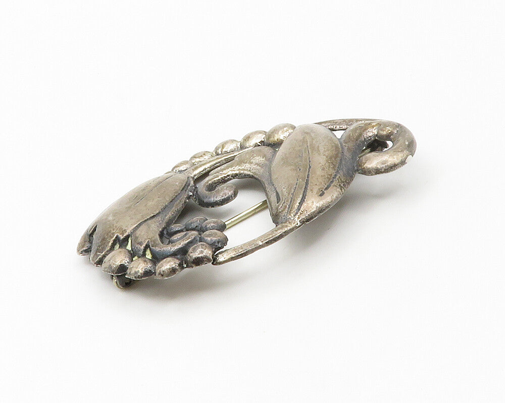 925 Sterling Silver  Vintage Dark Tone Floral Swirl Design Brooch Pin  BP5710
