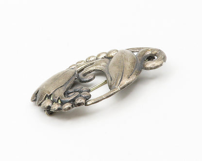 925 Sterling Silver  Vintage Dark Tone Floral Swirl Design Brooch Pin  BP5710
