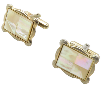 925 Sterling Silver  Vintage Shiny Mother Of Pearl Square Cufflinks  TR1968