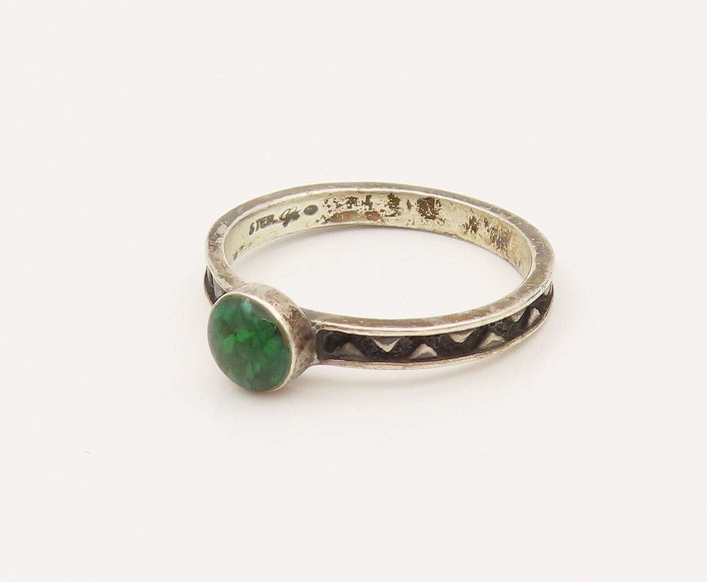 CAROLYN POLLACK 925 Silver  Vintage Crushed Malachite Carved Ring Sz 9 RG26403